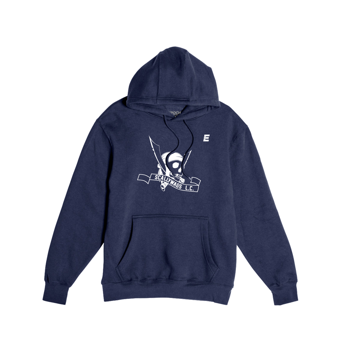 Scallywags Skull - Unisex Hooded Pocket Sweatshirt Navy