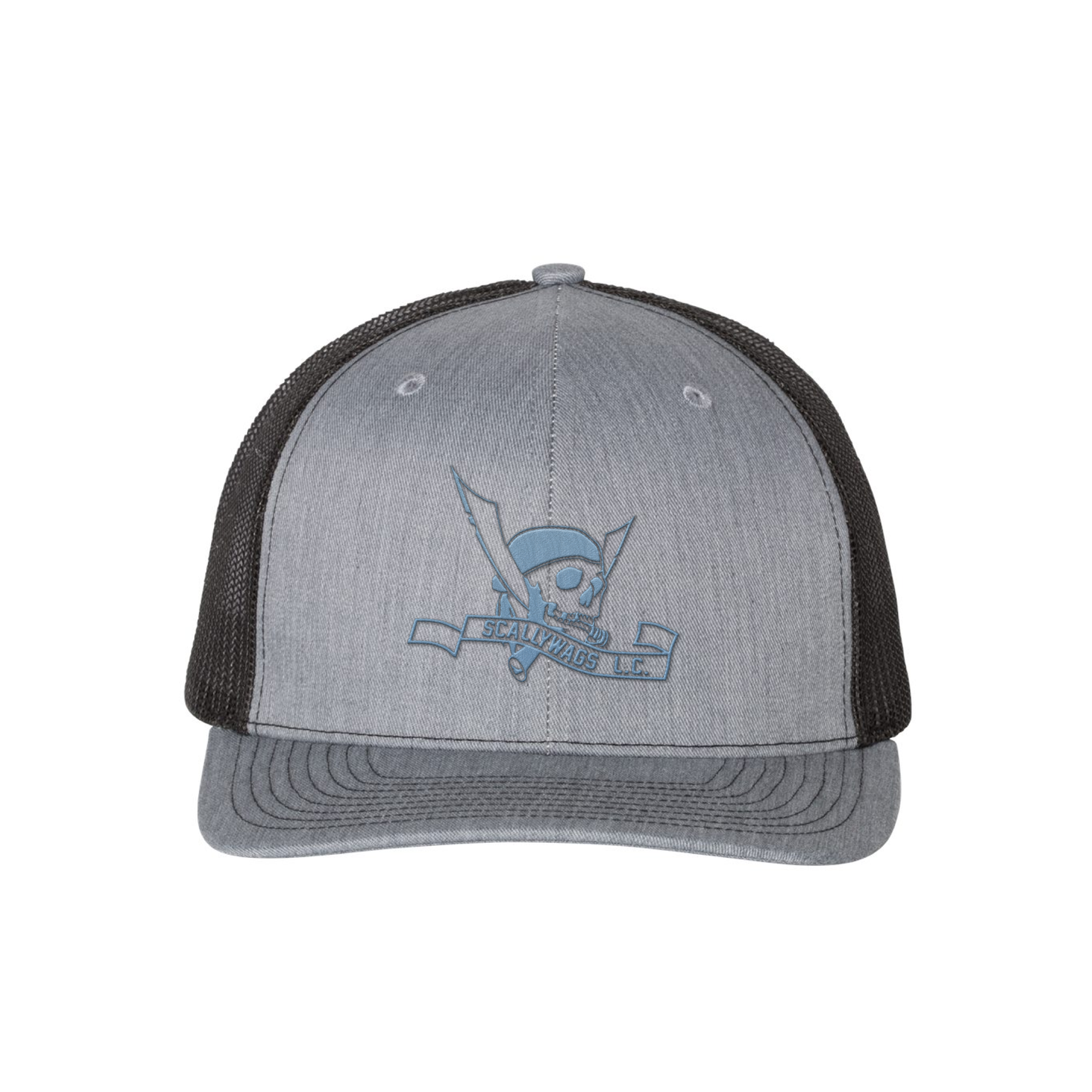 Scallywags Skull - Snapback Trucker Cap Grey (blue thread)